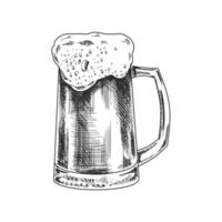 Hand-drawn sketch of  beer mug  isolated on white background. Vector vintage engraved illustration.