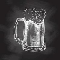 Hand-drawn sketch of beer mug  isolated on chalkboard  background, white drawing. Vector vintage engraved illustration.