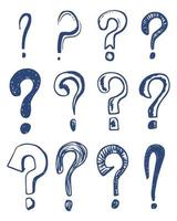 Set of hand drawn question marks. doodle questions marks. isolated on black and white. vector illustration.