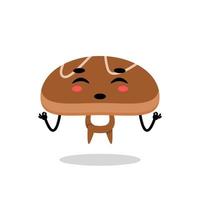 bread cute mascot character doing yoga. vector