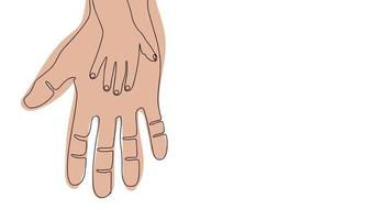 Baby and adult hands in line art style with color. Father's Day conception. Vector illustraiton.