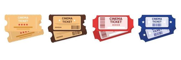 Set of cinema ticket in retro style. Collection of tickets. Vector illustration.