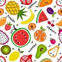 sin costura modelo con verano Fresco frutas - cereza, pera, sandía, banana, durazno, kiwi, fresa, limón, mango . plano vector ilustración para textil imprimir, envase papel