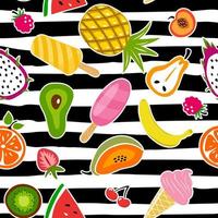 Summer fruit and ice cream pattern. Cute vector seamless background with pineapple, watermelon, lemon, orange, strawberry, ice cream cone.