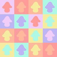 pattern, background with pink, yellow, blue squares and mushrooms in hippie style vector