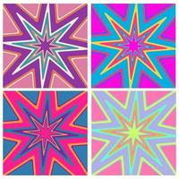 set of psychedelic groovy geometric background in hippie style vector