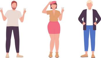 Modern city residents semi flat color vector characters set. Editable figures. Full body people on white. Simple cartoon style spot illustration pack for web graphic design and animation