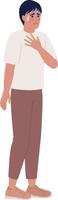 Almost crying worried man holding chest semi flat color vector character. Editable figure. Full body person on white. Simple cartoon style spot illustration for web graphic design and animation