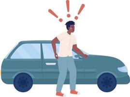 Shocked driver standing near automobile semi flat color vector character. Editable figure. Full body person on white. Simple cartoon style spot illustration for web graphic design and animation