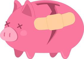 Broken pink piggy bank with patch flat concept vector spot illustration. Editable 2D cartoon object on white for web design. Handling financial stress creative idea for website, mobile, magazine