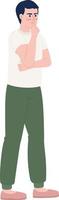 Frowning man standing in thinking pose semi flat color vector character. Editable figure. Full body person on white. Simple cartoon style spot illustration for web graphic design and animation