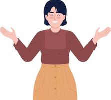 Smiling woman with open arms semi flat color vector character. Welcome. Editable figure. Half body person on white. Simple cartoon style spot illustration for web graphic design and animation