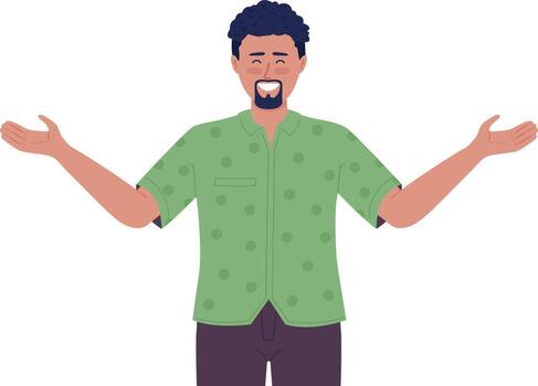 Bearded man greeting with wide open arms semi flat color vector character. Editable figure. Half body person on white. Simple cartoon style spot illustration for web graphic design and animation