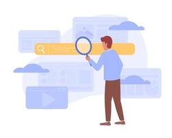 Using search engines effectively flat concept vector spot illustration. Editable 2D cartoon character on white for web design. Internet creative idea for website, mobile, magazine