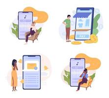 Mobile phone users flat concept vector spot illustration set. Editable 2D cartoon characters on white for web design. Smartphone for entertainment creative ideas pack for website, mobile, magazine