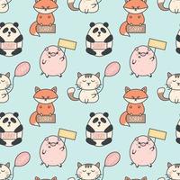 Vector seamless pattern with cute apologetic cartoon animals, pig, panda, cat, fox. Balloon and signs with the inscription sorry.