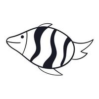 Vector isolated Doodle illustration of Fish. Black and white image for children coloring.