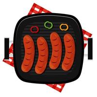 grilled sausages barbecue home party flat vector illustration