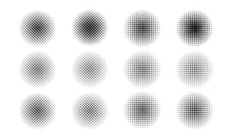 Halftone dots in circle frames, set of round dots pattern geometric backgrounds vector