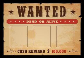 Western dead or alive wanted poster with reward vector