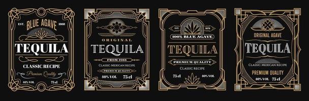 Vintage tequila labels, alcohol frames backgrounds vector