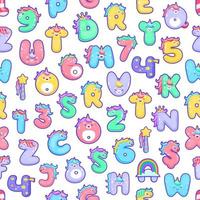 Cartoon cute unicorn letters seamless pattern vector