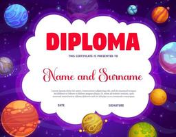 Kids diploma, galaxy space planets and stars
