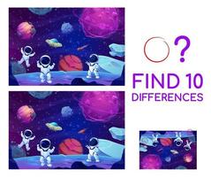 Find ten differences with cartoon astronauts vector