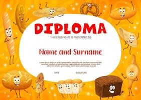 Kids diploma of the best baker with cartoon pastry vector