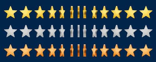 Golden, silver and bronze star rotate animation vector