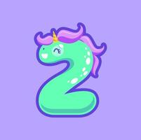 número 2 dígito, segundo dos firmar, unicornio fuente vector