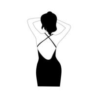 Elegant girl in a dress from the back. Female linear figure in the style of minimalism. For logos, postcards, posters and prints. Vector