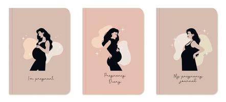 Templates for notebook covers with silhouettes of pregnant girls. Suitable for diary, books, magazines, planners and flyers. Vector