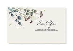 Thank you card with dried watercolor flowers in earth tones. Vector template.
