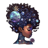 hermosa afro adolescente diosa diseño 2023 png
