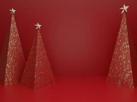 3D Rendering Seasonal or Christmas Studio Shot Product Display Background with Paper Prop Christmas Trees for Luxury or Festive Products. photo