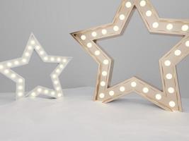 3d representación estacional o Navidad estudio Disparo producto monitor antecedentes con estrella forma Encendiendo en nieva para lujo o festivo productos foto