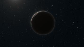 abstrakt realistisk Plats spinning planet, lysande runda sfär med en lättnad sten yta i Plats mot de bakgrund av stjärnor, video 4k, 60 fps
