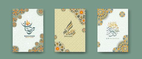 set Islamic cover background template for ramadan event and  eid al fitr event and other users.Vector illustration. vector