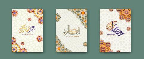 set Islamic cover background template for ramadan event and eid al fitr event and other users.Vector illustration. vector