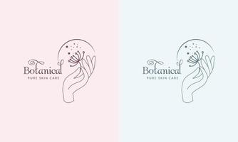 Botanical Floral element Hand Drawn Logo with Wild Flower and Leaves vector