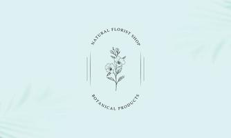 Botanical Floral element Hand Drawn Logo with Wild Flower and Leaves. vector