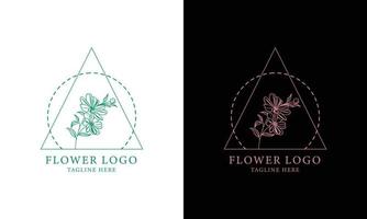 Botanical Floral element Hand Drawn Logo with Wild Flower and Leaves. vector