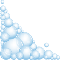 Cartoon soap foam set with bubbles. Light blue suds of bath, shampoo, shaving, mousse png