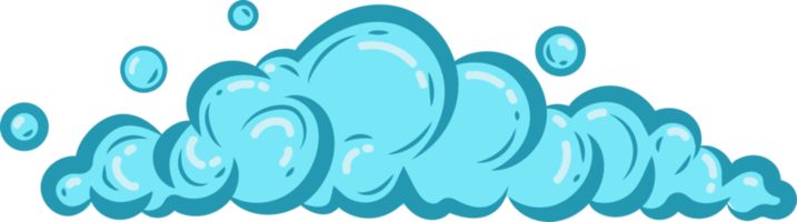 Cartoon soap foam with bubbles. Light blue suds of bath, shampoo, shaving, mousse png