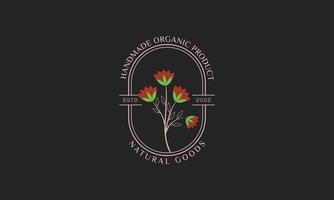 Botanical Floral element Hand Drawn Logo with Wild Flower and Leaves vector