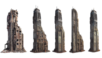 Ruined skyscrapers on isolated transparent background png