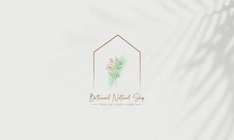 Botanical Floral element Hand Drawn Logo with Wild Flower and Leaves. vector
