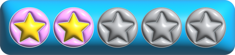 3d two star rating in the blue rectangle background png