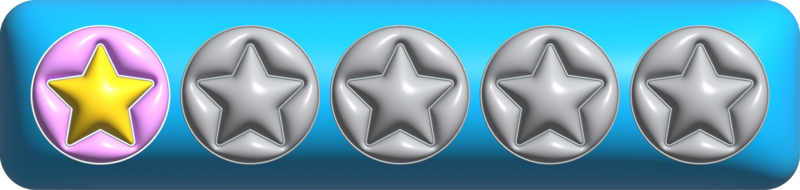 3d one star rating in the blue rectangle background